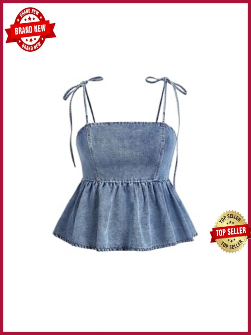Plus Size Denim Cami Top Tie Shoulder Smocked Babydoll Crop Top